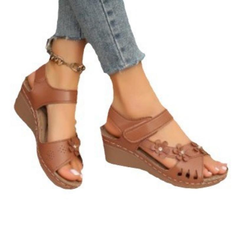 Summer new wind heightening fish mouth flower pearl decoration thick-soled wedge heel sandals women