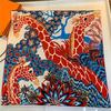 Three Giraffes  Hijabs Scarf Women Bandana Handmade Curled Twill Silk Square Scarf Luxury Foulard Head Scarves Shawls 90Cm