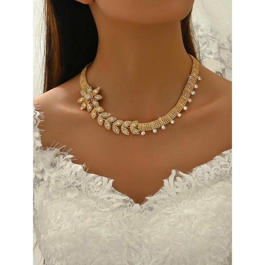 5PC Women's Trendy Claw Chain High Grade Flower Earrings Necklace Bracelet Ring Jewelry Set Wedding Banquet Party Holiday Gift