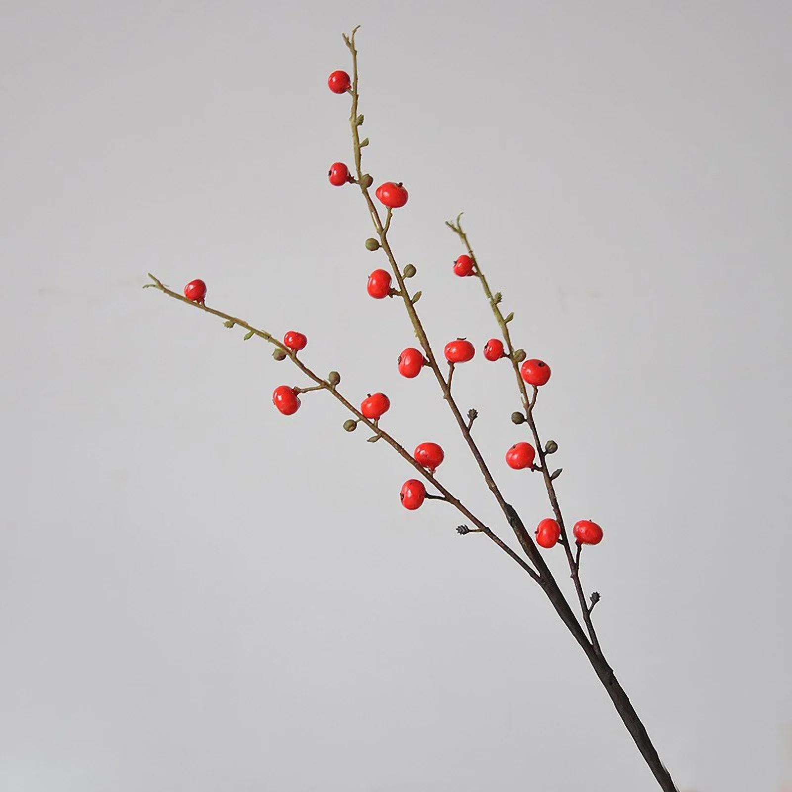 6pcs Simulated 3-Fork Begonia Fruit False Flower Berry Wedding Celebration Red Fruit Wealth Fruits