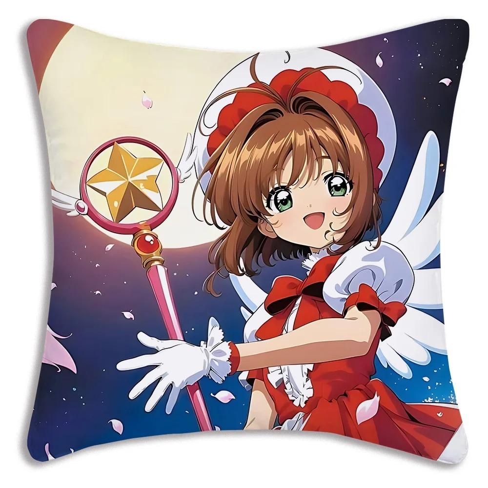 PC Sakura Anime Pillow Cover Magical Girl Print Polyester Cushion Case for Sofa Sakura Kerochan Themed Home Decor
