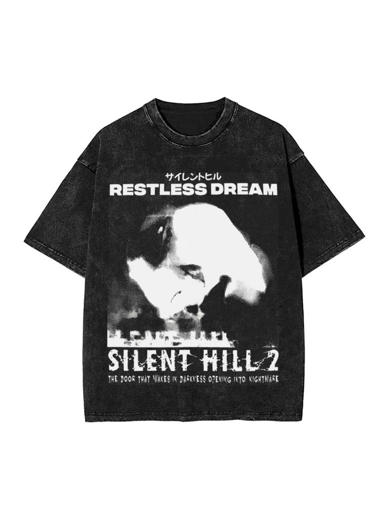 Washed T-shirt Heaven Night Hip-Hop T-shirt Street Style Short Sleeve Printed Top Unisex