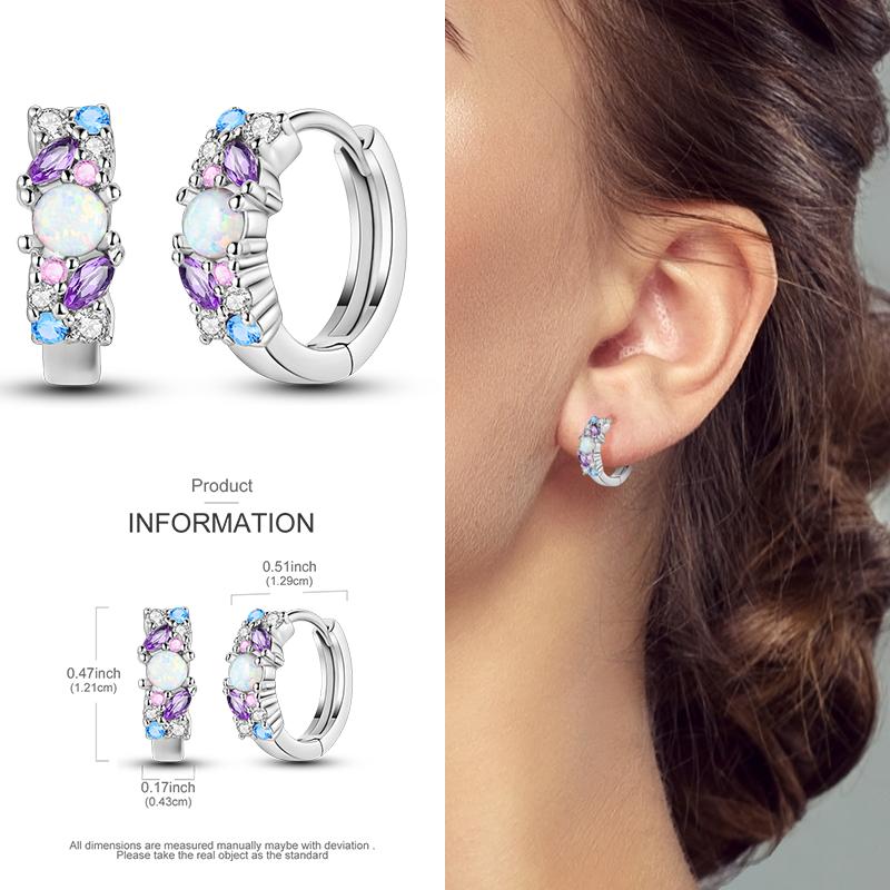 Boucles d'Oreilles Créoles en Argent 925 Zircon Coloré Boucles d'Oreilles Créoles Pavées Pour Femmes Filles Bijoux Cadeau