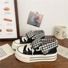 Niche Design Plaid High-top Flip Canvas Shoes Women's Spring and Autumn Popular Thick-soled Casual Breathable Versatile Board Shoes