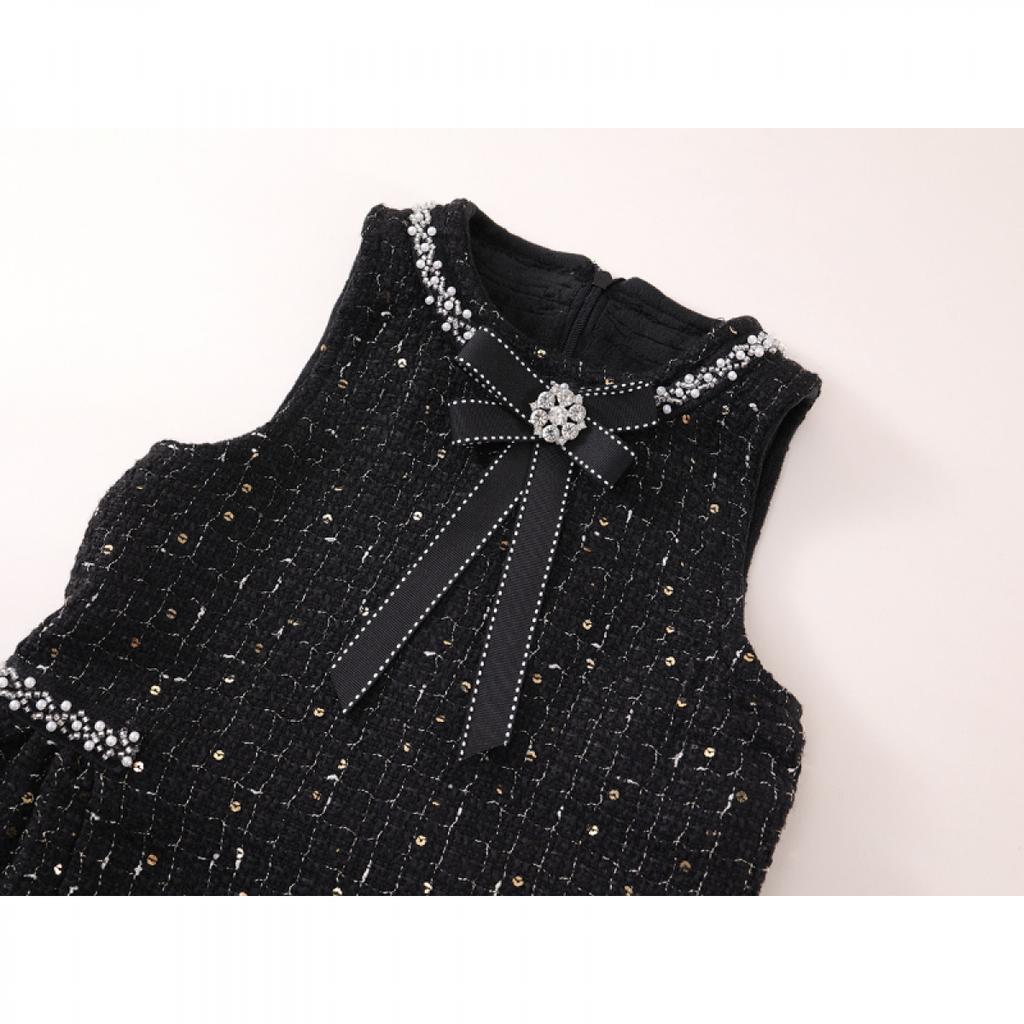 Girls Small Style Sleeveless Vest Skirt 2024 Autumn And Winter New Baby Black Light Luxury Hot Drilling Dress