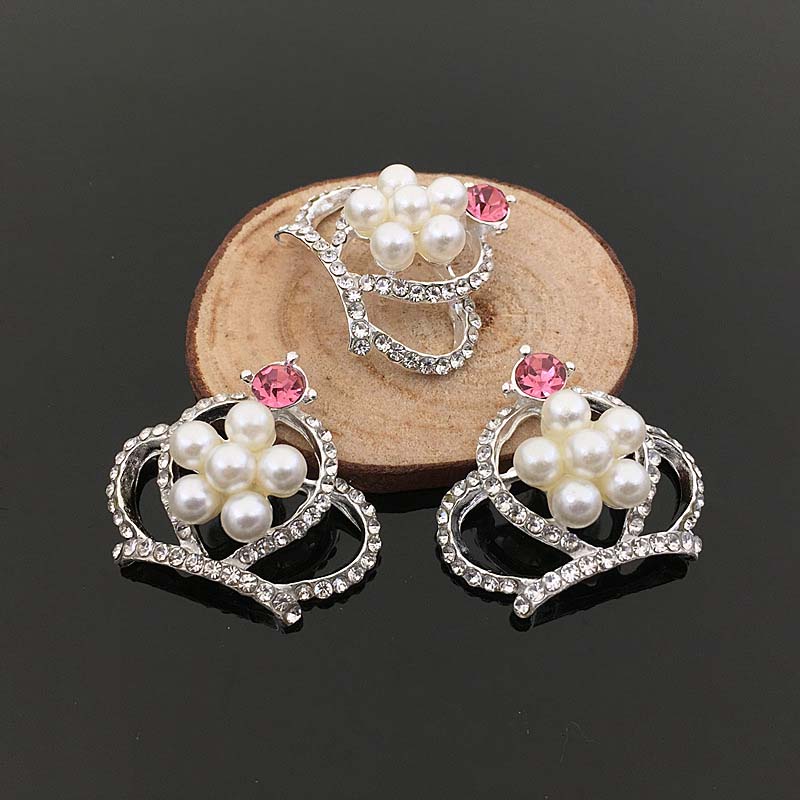 Engood 50Pcs Pearl Rhinestone Crown Buttons Sewing Trim & Embellishments Craft Buckle for DIY Children's Hair Wedding Decoration