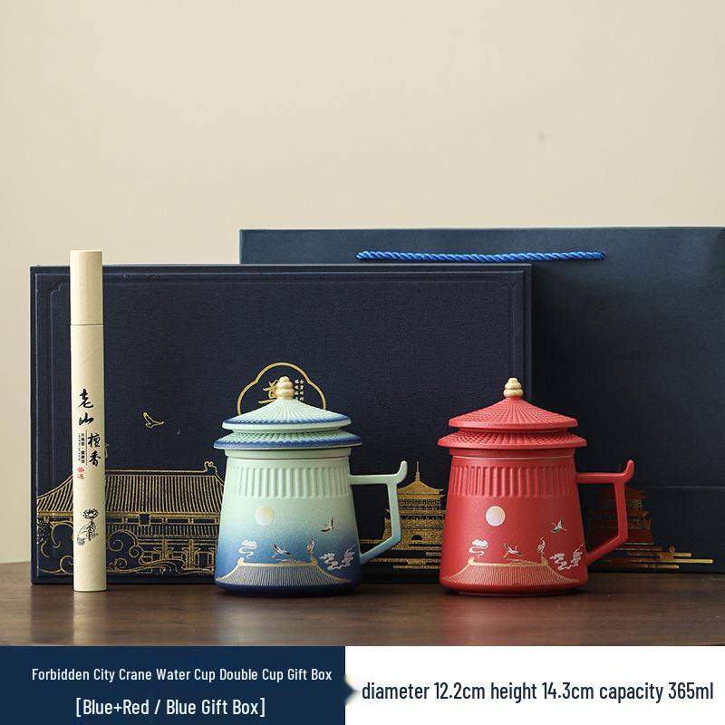 Palace Museum Ceramic Tea Mug with Lid: Elegant Business Souvenir Gift Box