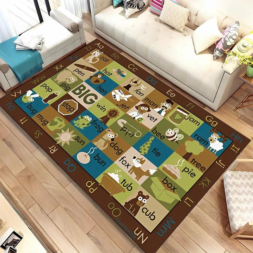 Tappeto Giocoso per Bambini con Alfabeto, Tappeto per Area Gioco, Tappeto per Soggiorno, Camera da Letto, Divano, Tappetino Antiscivolo