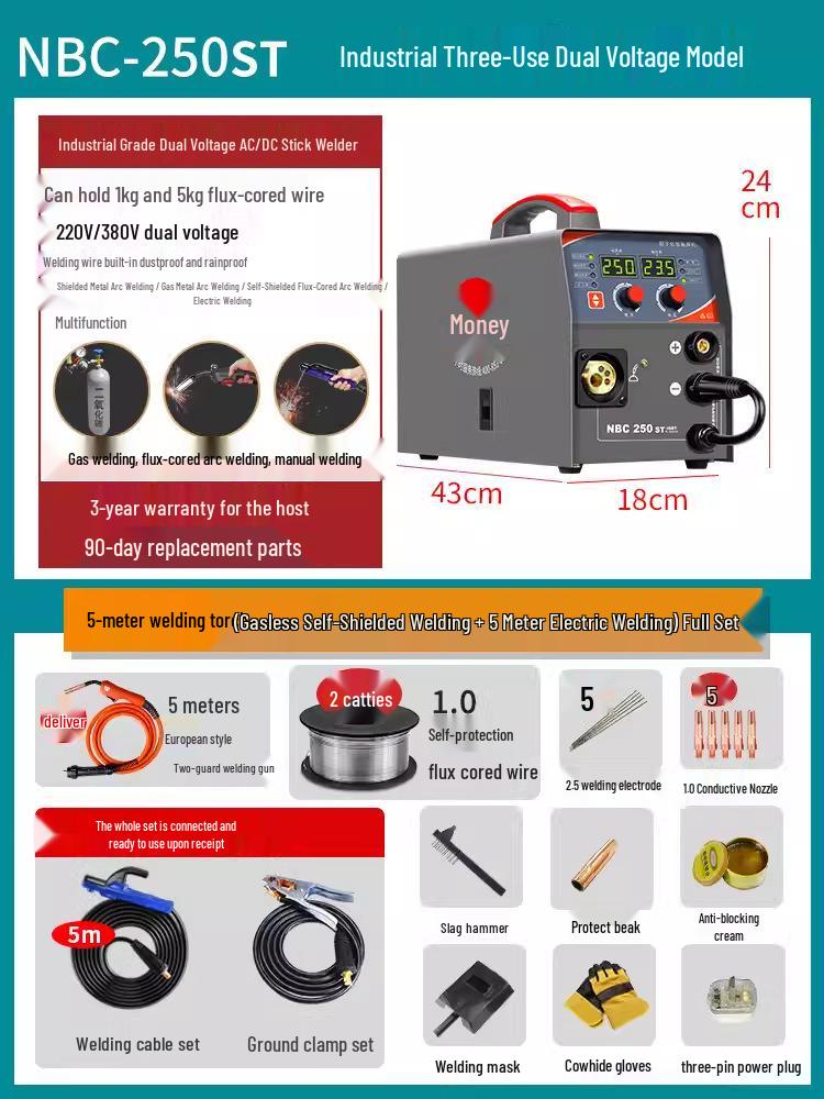 Gold Dual-Use 220V Gasless MIG Welder for Stainless Steel Spot Welding