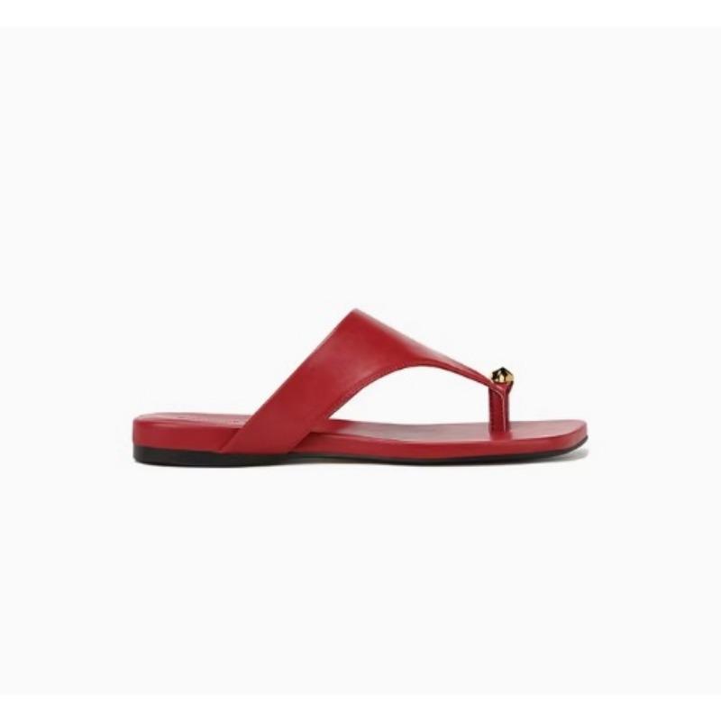 Sheepskin small gold buckle slippers women's summer wear square head cover toe holiday beach flat-bottomed herringbone cool slippers