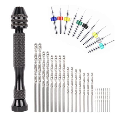 MAEXUS 36-Piece Hand Drill, Pin Vise, and Micro Drill Set with 35 Drill Bits (0.5-3.0mm), Drilling Tool, Compact DIY Tool, Noise-Free Manual Drill