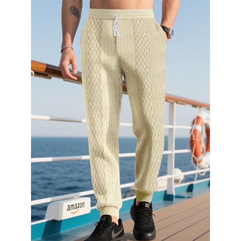 Men's Casual Waffle Pants Lightweight Stretch Joggers Trousers Ribbed Jacquard Knit Textured Drawstring Pants with Pockets Workout Sweatpants for Men