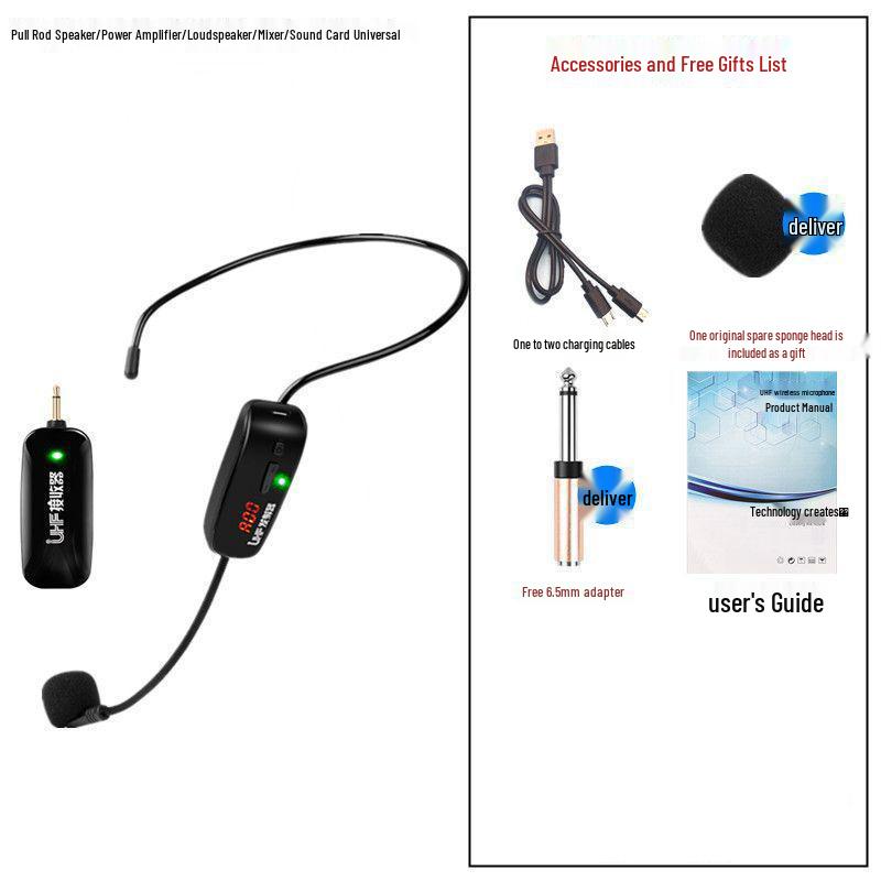 Wireless Microphone with Small Amplifier for Teacher's Headset & Trolley Speaker