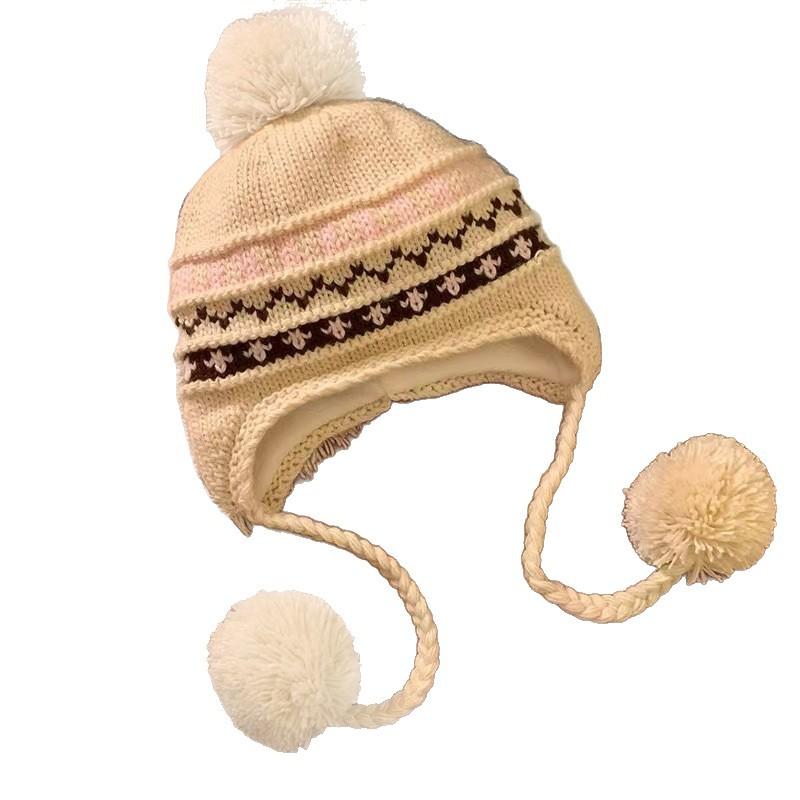 Small Fair Island Knitted Hat Women's Autumn and Winter New Warm Plush Wool Hat Ear Protector Lei Feng Hat
