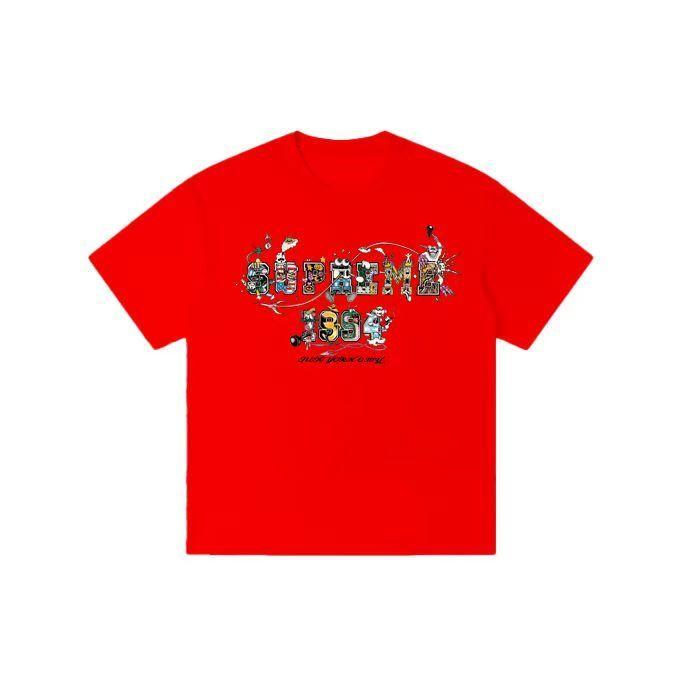 Sup SS25 Summer Tshirt Series WEEK19 Cartoon Logo Letter Print Pure Cotton Roundneck Shortsleeved Tshirt