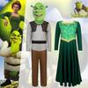 Halloween Shrek Fiona Princess Cosplay Green Dress Costume for Kids Adults Unisex Party Outfit