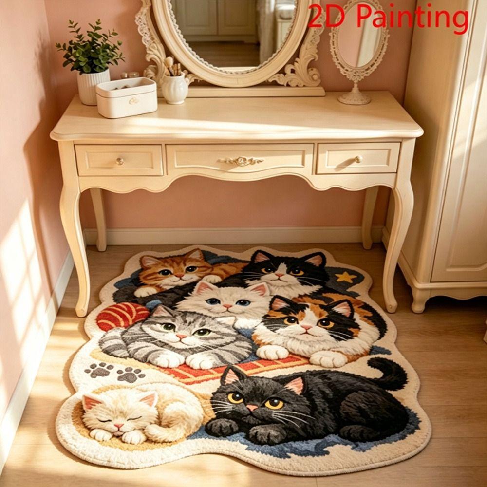 Washable Cat Print Rug Plush Carpet New Bedside Rug  Home Decoration
