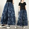 DIMANAF 2026 Summer New Plus Size Women Jeans Print Floral Elastic Waist Long Pants Loose Casual Denim Blue Cotton Trousers Pants