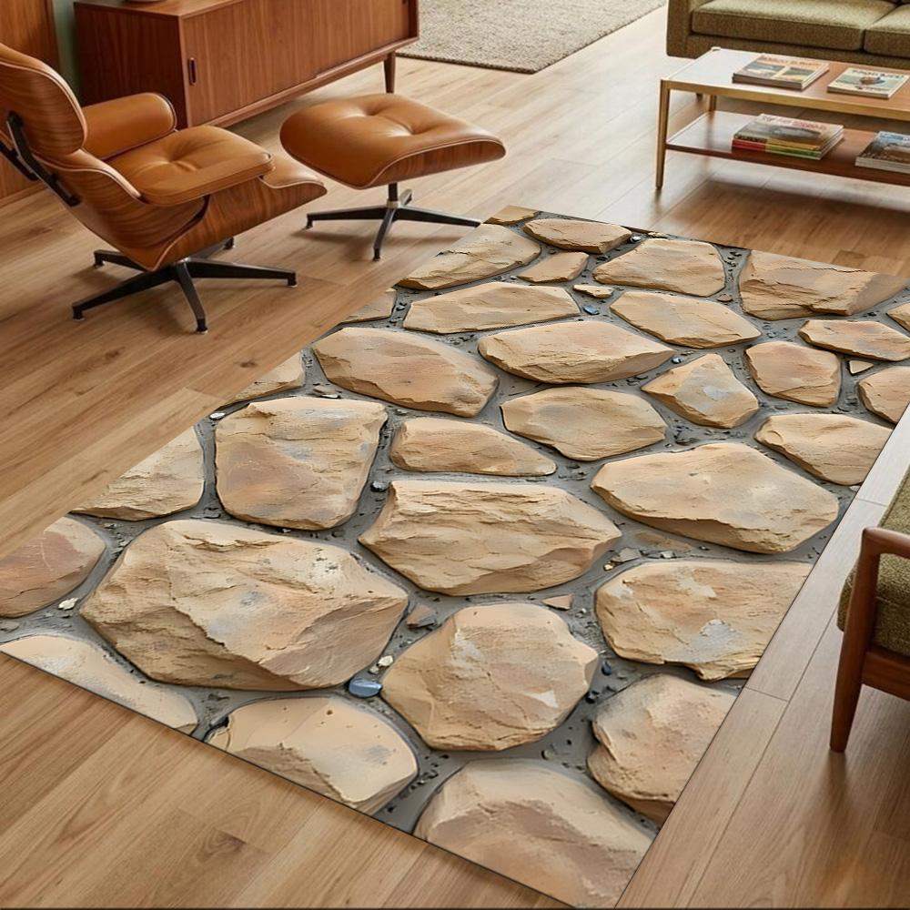 Stone Wall Texture Pattern Non-Slip Home Carpet Design for Living Room Bedroom Office Decor Gift with Vibrant Pattern and Comfortable