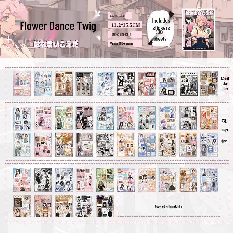 Yu Xian 45-Sheet Retro Japanese Die-Cut Sticker Book for DIY Journals & Collages