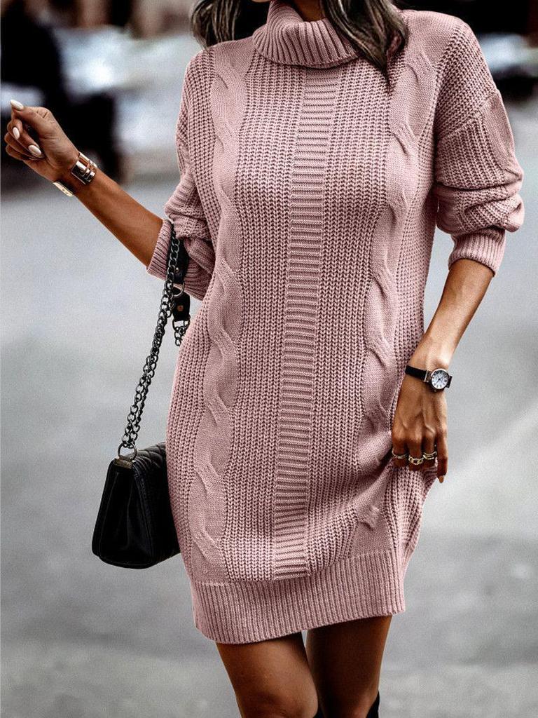 2023 Autumn/Winter High Neck Long Sleeve Bodycon Sweater Dress for Women