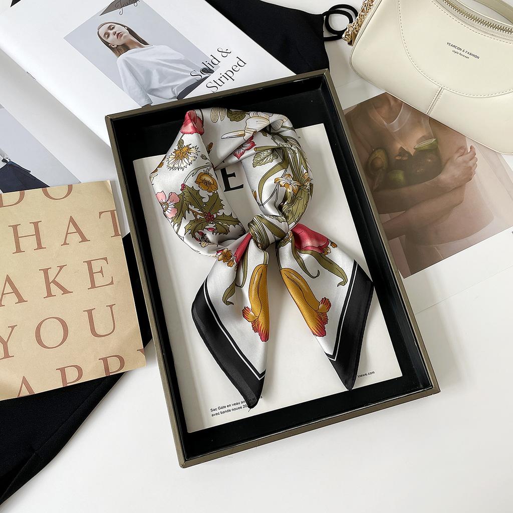 Simulated Silk Silk Scarf Square Scarf Women's Korean Edition Fashion Letter Printed Small Square Scarf Workplace Decoration Scarf