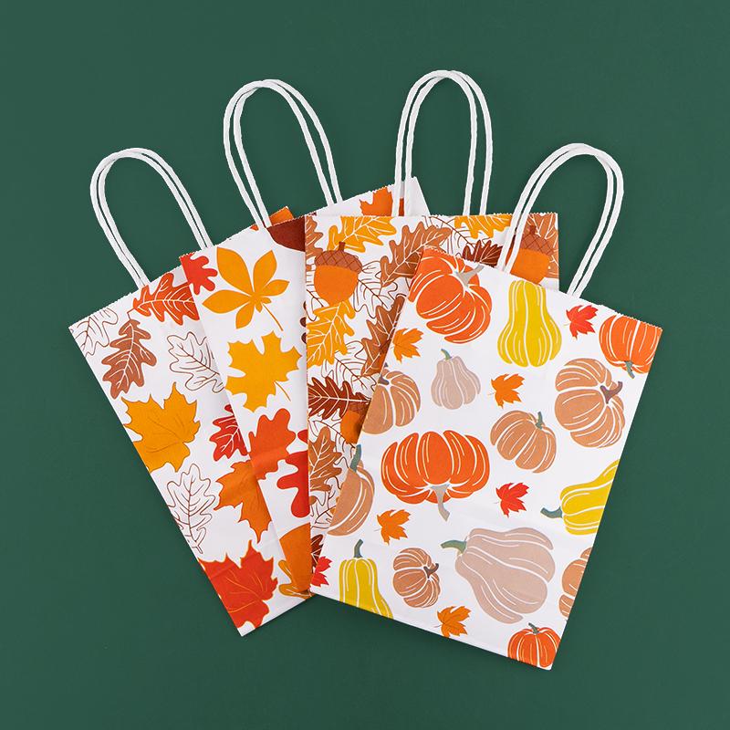 

StoBag, Autumn harvest Pumpkins pattern Gift Bags, maple leaf Thanksgiving, packing goodies, children s party supplies, 12/30pcs 12pcs&15x8x21cm