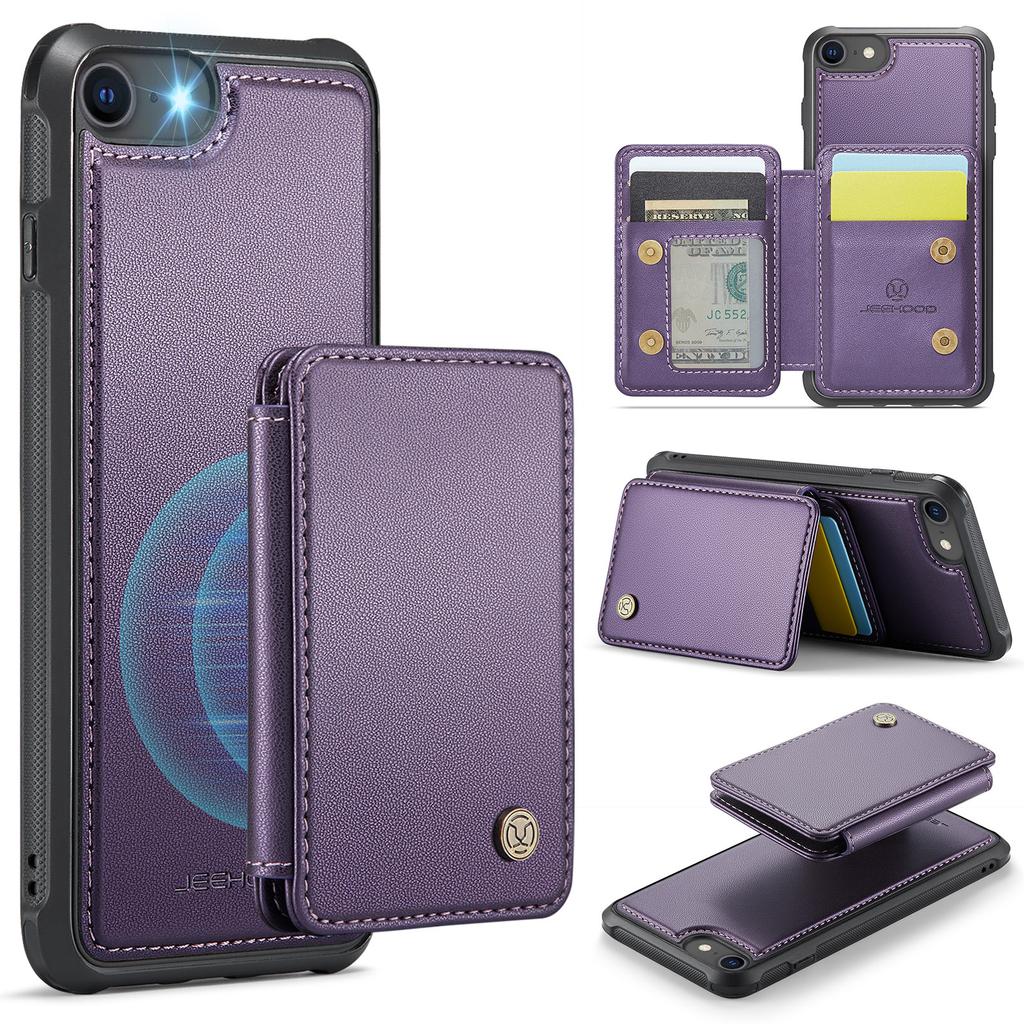 JEEHOOD J05 For iPhone SE (2022)/SE (2020)/8/7/6s/6 Case Leather Mobile Cover with Detachable Magnetic Card Bag