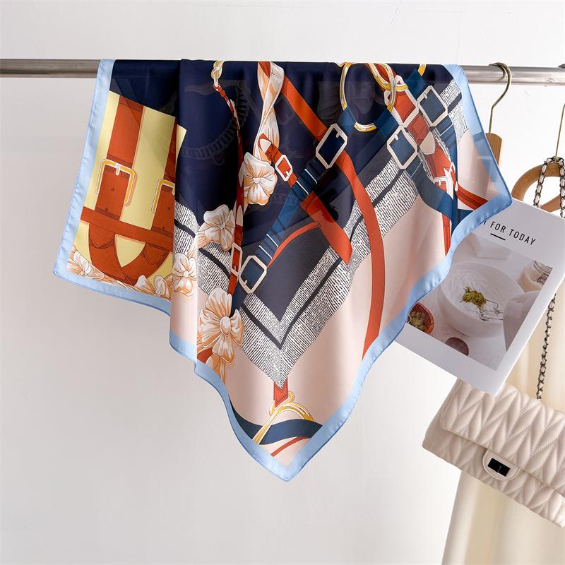 Elegant Spring Floral Silk-Blend Square Scarf - Headscarf & Neck Protection Neckerchief for Women