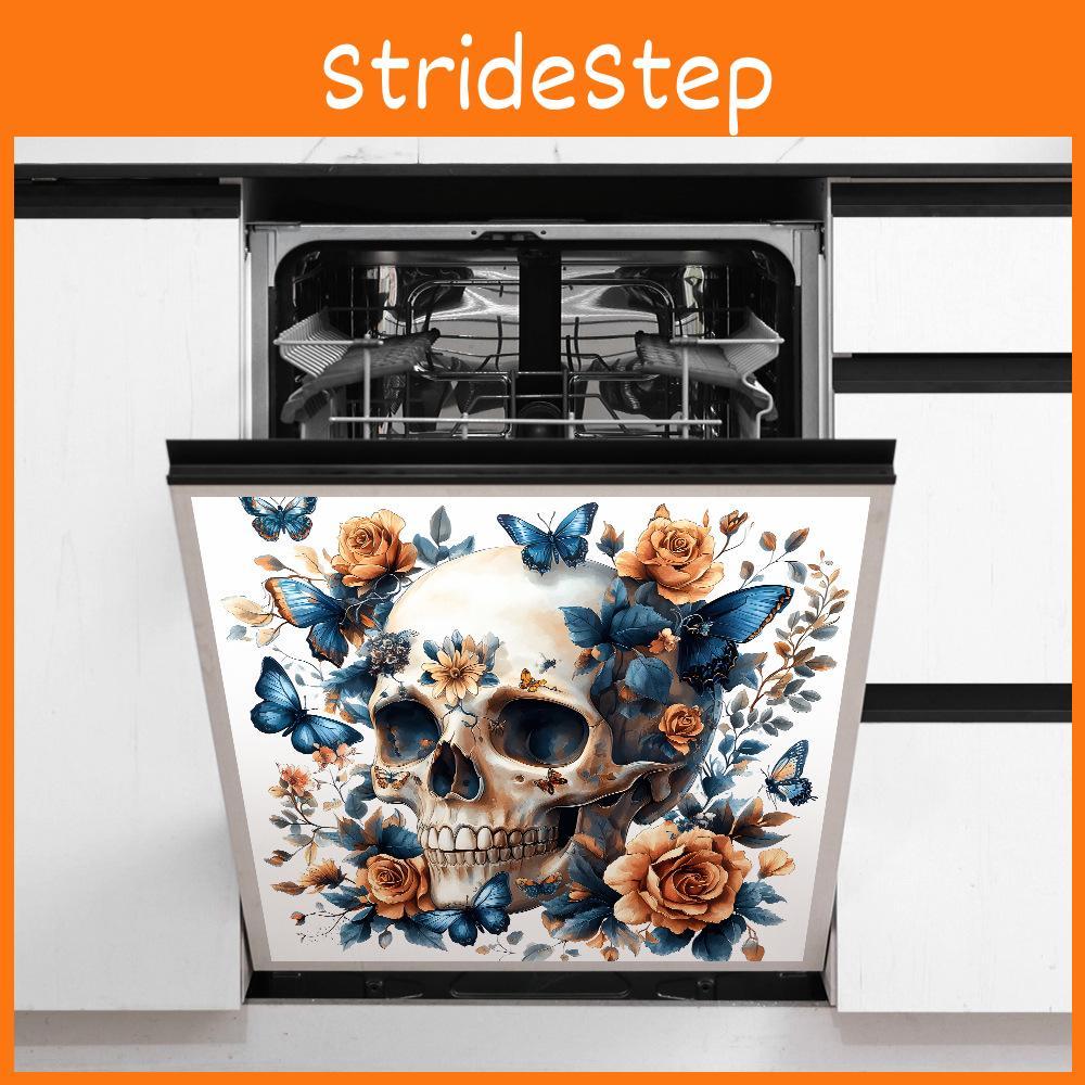 Halloween Smiling Skull With Flower Butterfly Stickers For Lounge Area Decor