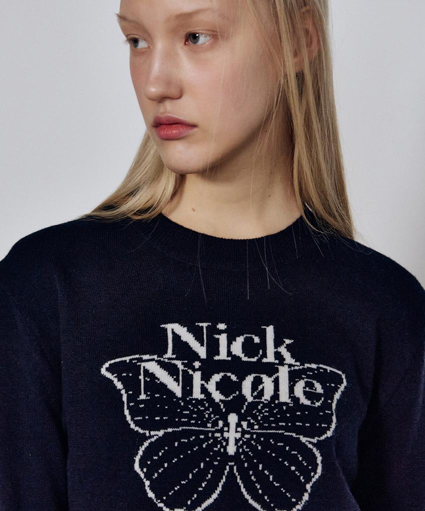 Nigaennikol Cashmere Butterfly Signature Crop Knit_Navy