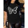 Butterfly Print T-shirt, Short Sleeve Crew Neck Casual Top for Summer & Spring, Women's Clothing