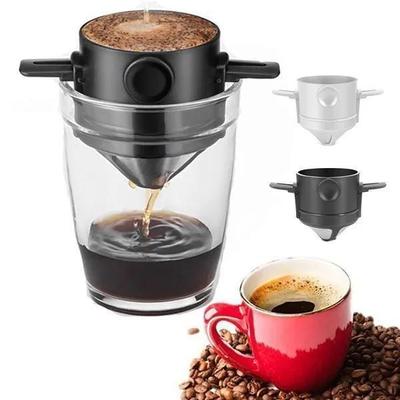 Tragbarer Kaffeefilter-Doppelschicht-Edelstahl-Tropfkaffee-Teehalter, wiederverwendbarer Kaffeetropfer, Heimgetränke-Tropffilter, Edelstahl-Filterbecher