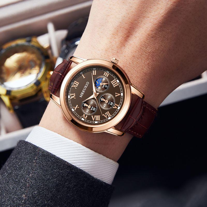 Men's Leather Strap Quartz Business Wristwatch - Stylish and Popular Design