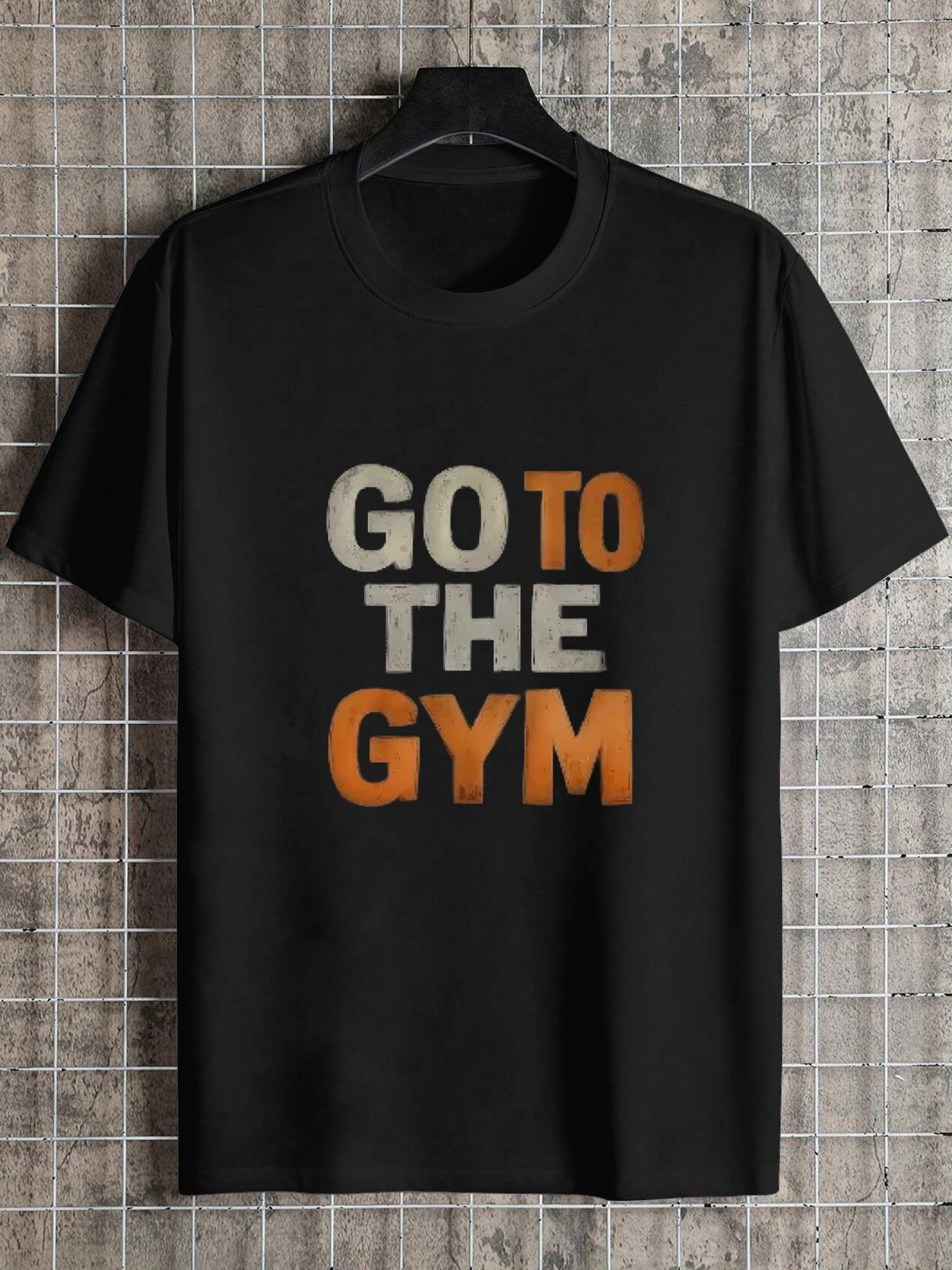 1pc GO to THE GYM Distressed Graphic T-shirt - 180g 100% Cotton Crew Neck Short Sleeve Tee with Single-Sided Print XXXXL