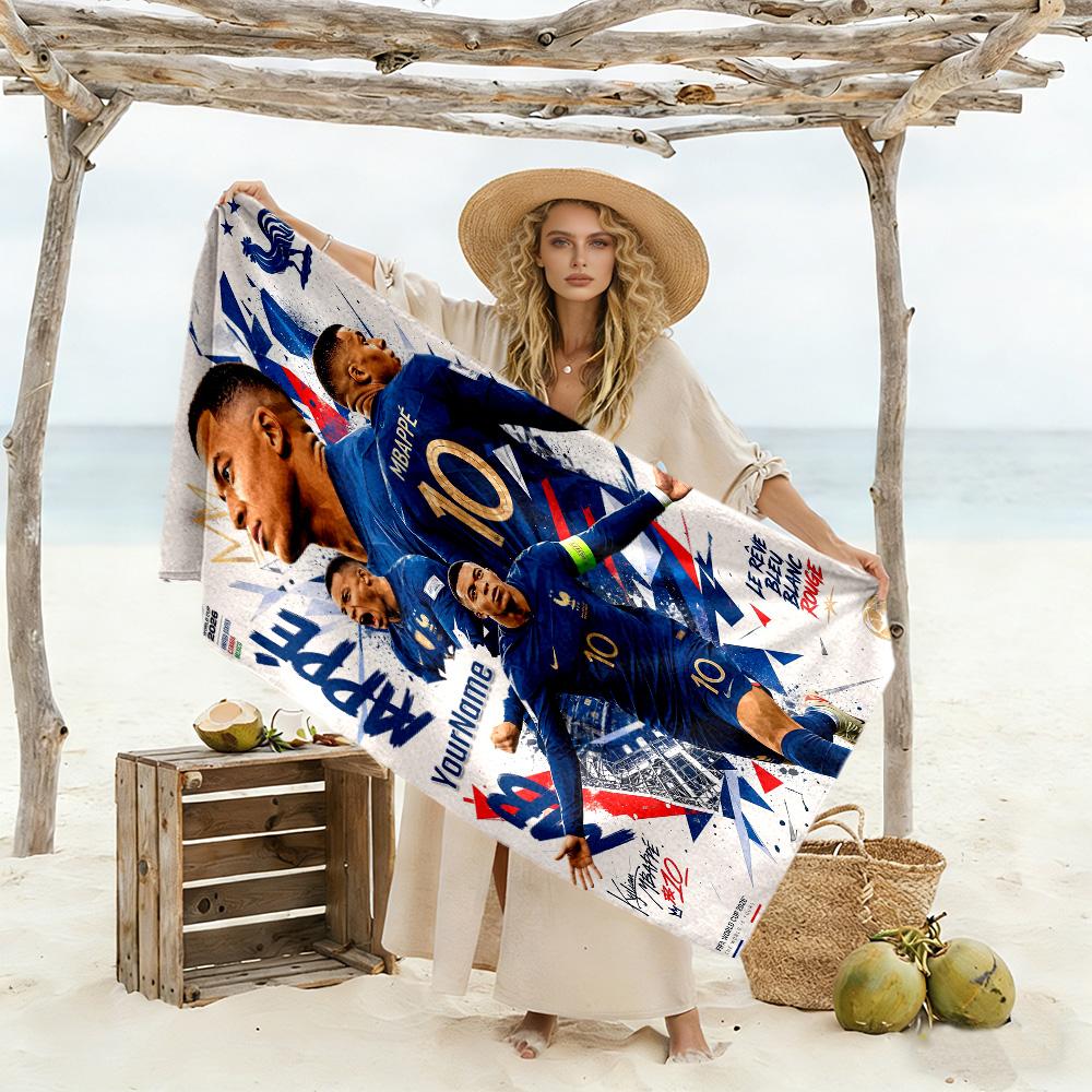 Mbappe Customize Your Name Beach Towel Soft Durable Quick-Dry Ideal for Travel Outdoor Swim Pool Yoga Surf Camping Hiking Gym Gift Holiday