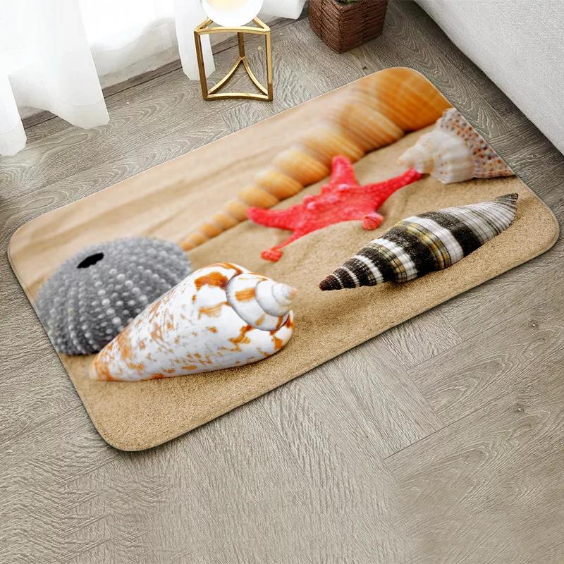 Fun Starfish Shark Beach Ocean Elements Welcome Floor Mat Entrance Doormats Kitchen Rug Home Decor Anti-slip Washable Carpet