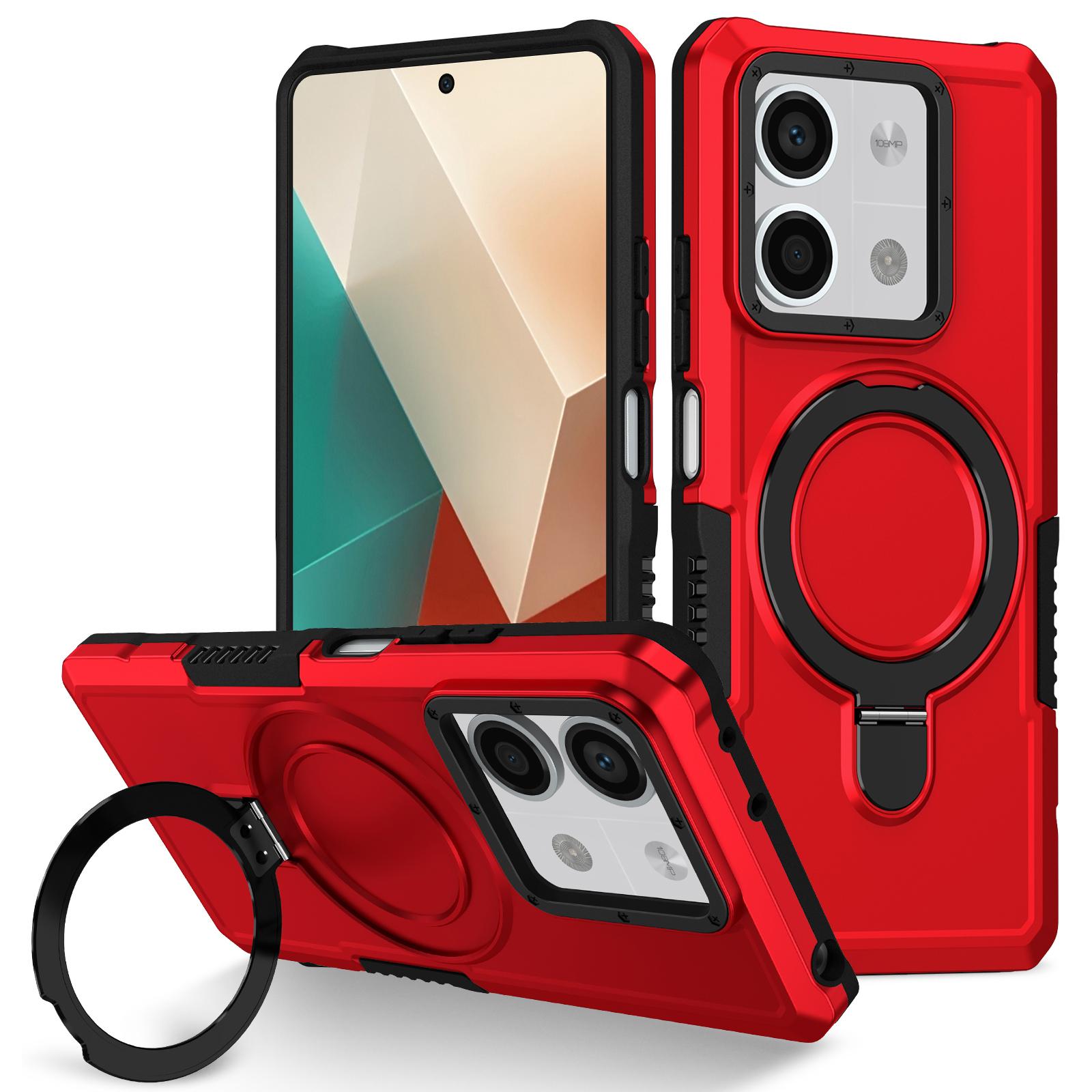 

For Xiaomi Redmi Note 13 5G Case Ring Holder Kickstand TPU+PC Phone Cover Red