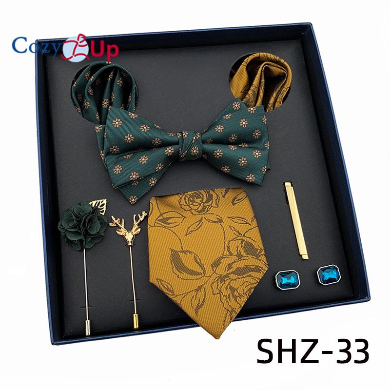 7 PCS Classic Men's  Tie Set Paisley Stripe Necktie for Men Pocket Square Bowtie  Brooch Cuff Father's Day Gift Box