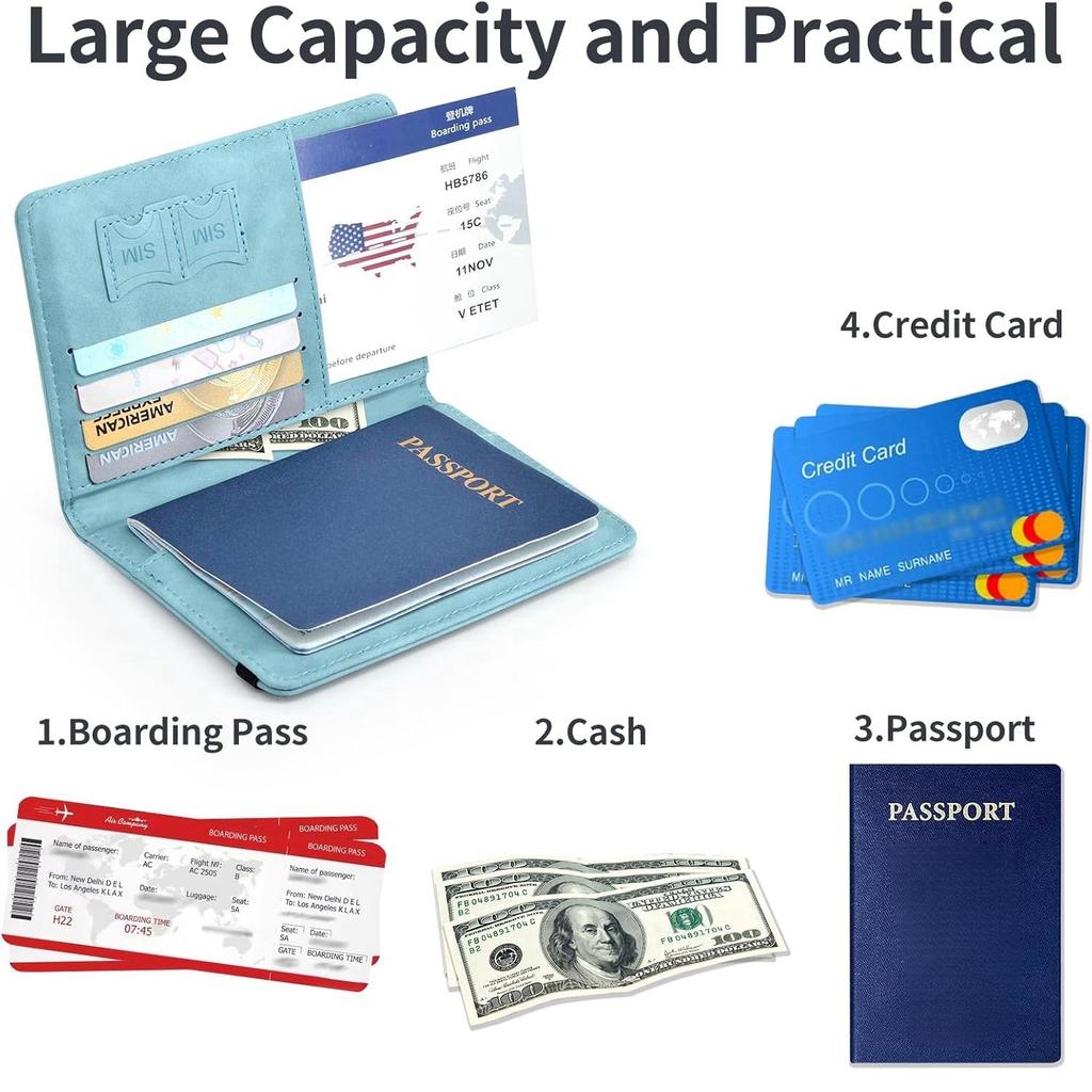 Passport Holder, with Credit Card Slot and Boarding Pass Slot Combo, Travel Wallet Case Book Travel Must Have, RFID Blocking Lea