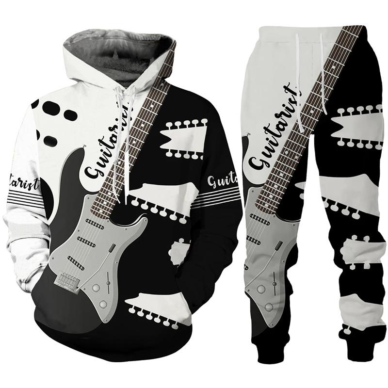 Rock Music Guitar 3D Print Hoodie/Suit Men's Tracksuit Casual Sweatshirts+Pants Set Hip Hop Streetwear Spring Autumn Clothing