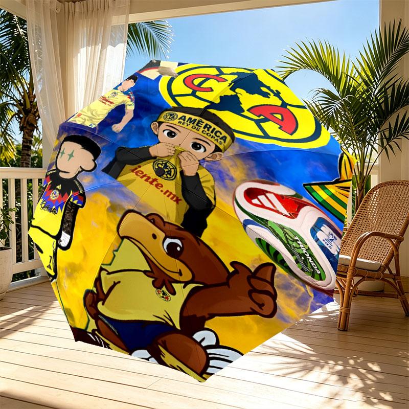 Club America Print Automatic Open Close Umbrella, Portable Foldable Umbrella, for Outdoor Commute Camping Trip, Ideal Birthday Gift