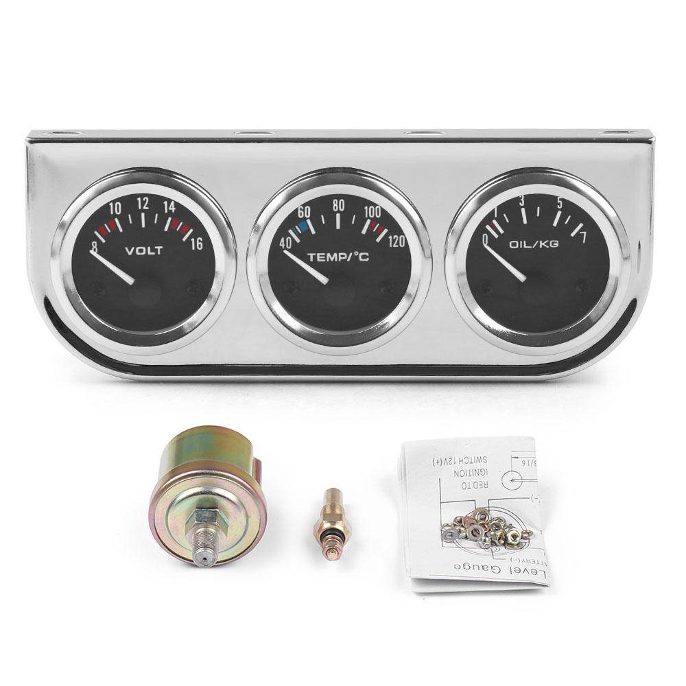 2INCH 52mm Triple gauge Kit Volt Meter Water Temp Gauge Oil press Gauge With Sensor 3 in 1 Car Gauge Kit Car Meter