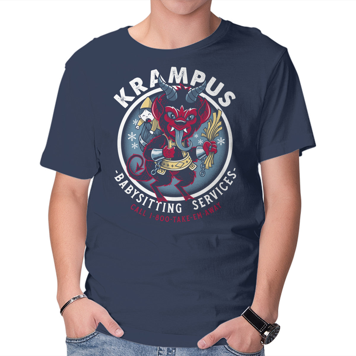Unisex Crew Neck T-Shirt Krampus Babysitting Services Graphic Short Sleeve Casual Tee L