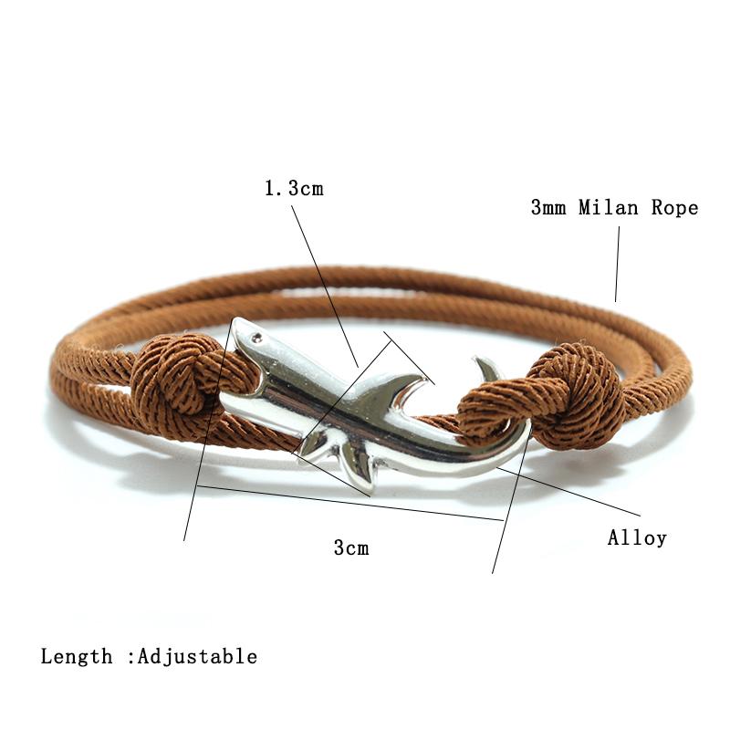 Simple Style Shark Bracelet For Men Sliding And Adjustable Rope Braslet Beach Surfing Nautical Braclet Accesorios Hombre Pulsera