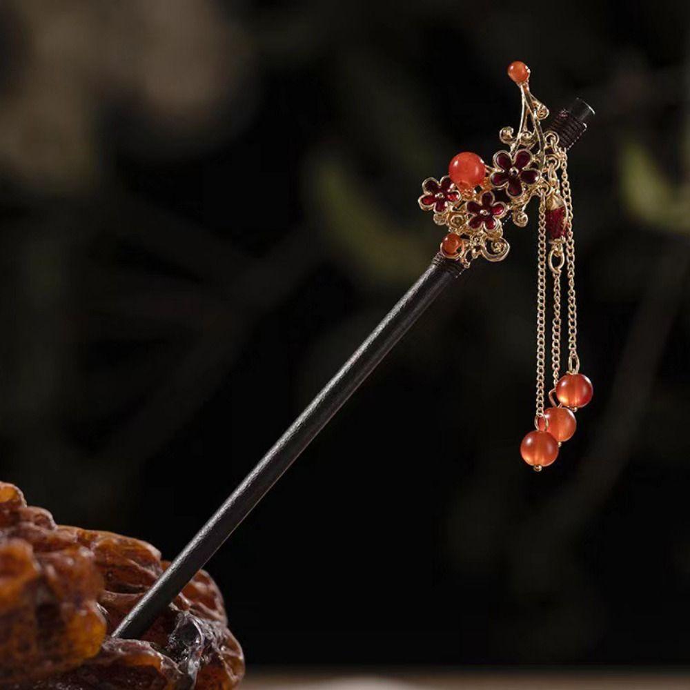 Wooden New Chinese Hair Stick Flower Hanfu Hair Bun Flower Hairpin For Women Girls