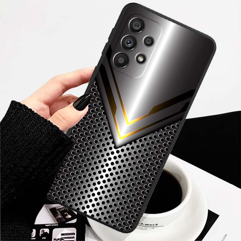 Artistic metal style pattern Phone Case For Samsung A73 A72 A71 A55 A54 A53 A52 A51 A13 A22 A16 A15 A12 A14 A26 A07 5G Black