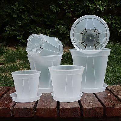 1Pc Clear Flower Pot Planter With Tray 10Cm/12Cm/14Cm Pp Transparent Flower Pot Orchid Pot With Holes For Home Office Desk