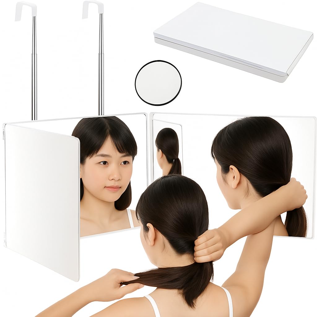 

TongWey Зеркало для затылка с регулируемым углом наклона, 3D, широким обзором, HD, 5-кратным увеличением, трехстороннее зеркало, для самостоятельной стрижки, регулировка высоты, 360°, обзор, белый
