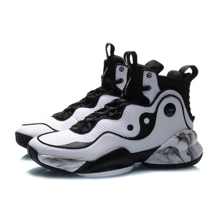 New LiNing Qiankun Cushioned Slip Resistant High Top Performance Basketball Shoes Men's Black White ABAQ051-1
